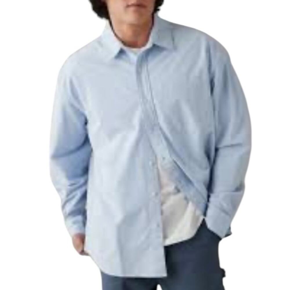 American Eagle Blue Casual Button-Down Shirt Seriously Soft Classic Size Large